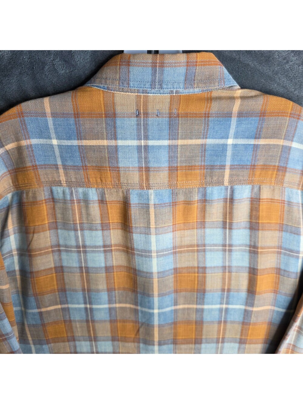 Lucky Brand men's long sleeve plaid flannel blue and mustard yellow  Sz Large. - Picture 8 of 8